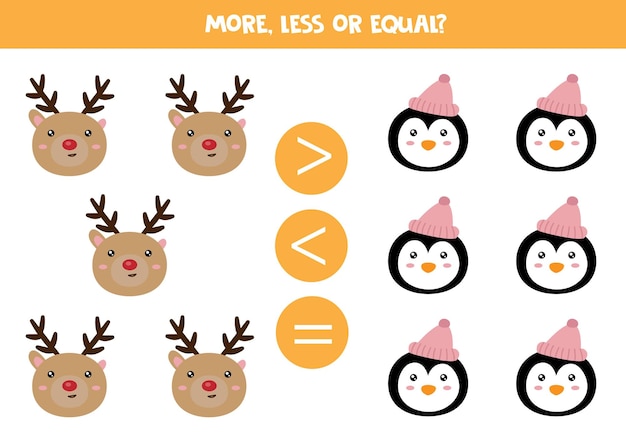 More less or equal with cute cartoon animals