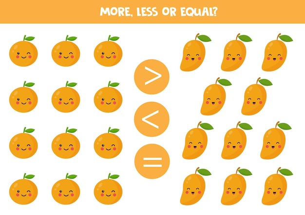 More less or equal with cute cartoon fruits