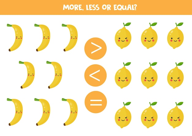 More less or equal with cute cartoon fruits