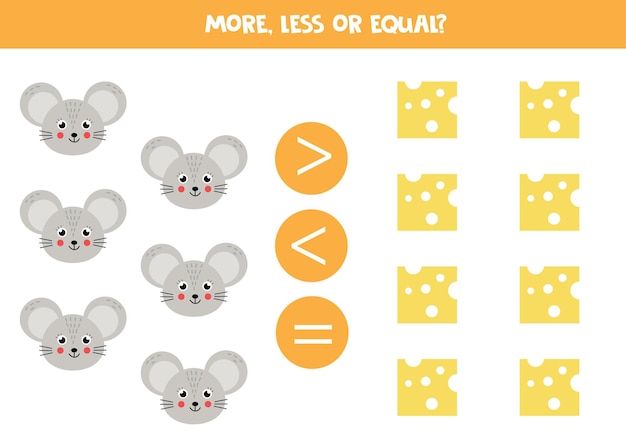 More less or equal with cute cartoon mouse and cheese