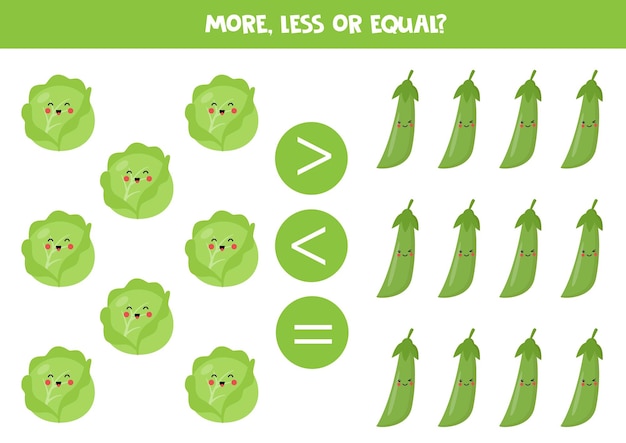 More less or equal with cute cartoon vegetables