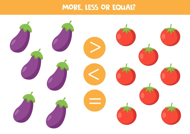 More less or equal with cute cartoon vegetables