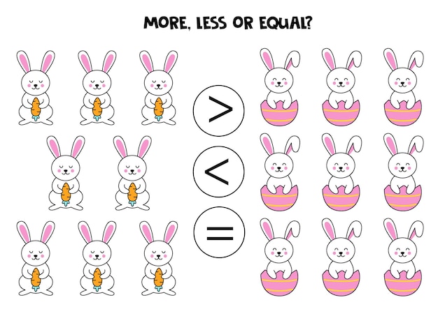 More less equal with cute Easter rabbits Math game