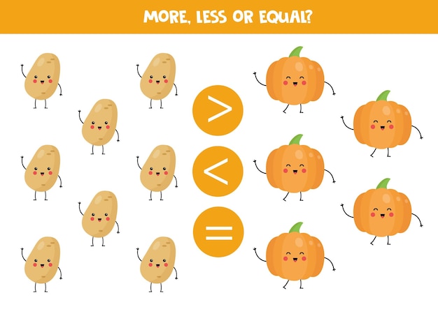 More less or equal with cute kawaii potatoes and pumpkins