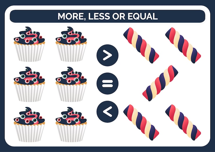 Vector more, less, or equal worksheet for kids halloween themed