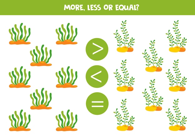 Вектор Больше меньше или равно с мультяшными морскими водорослями