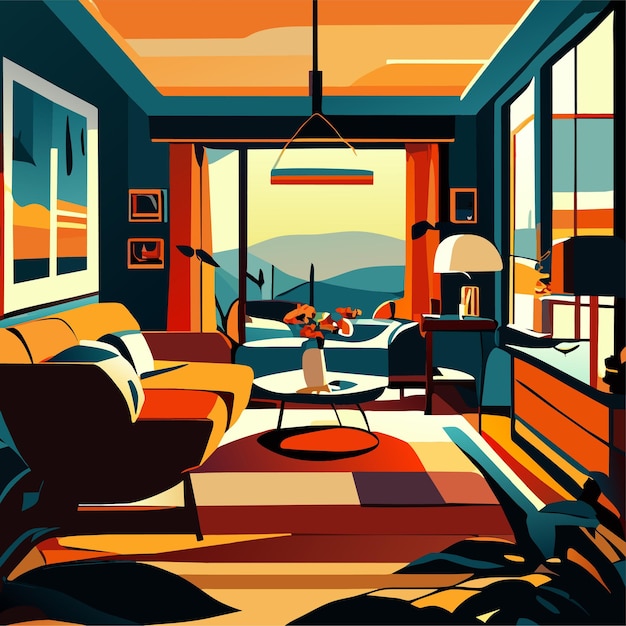 Morning bedroom in mess illustration of Interior living room scene background