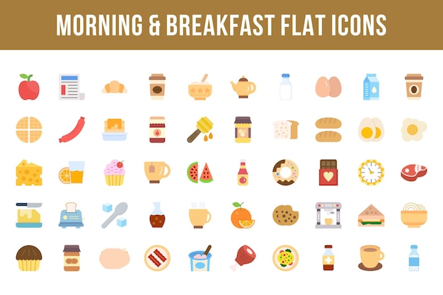 Morning and Breakfast Flat Multicolor Icons