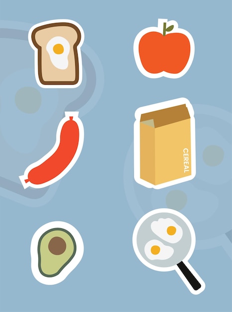 Morning breakfast healthy culinary illustration set