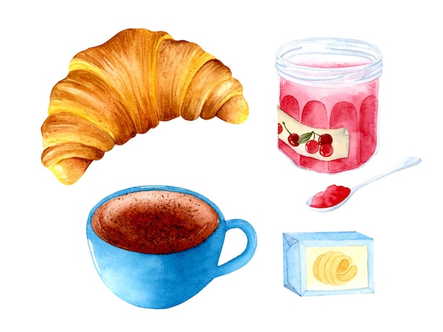 Morning coffee watercolor elements set