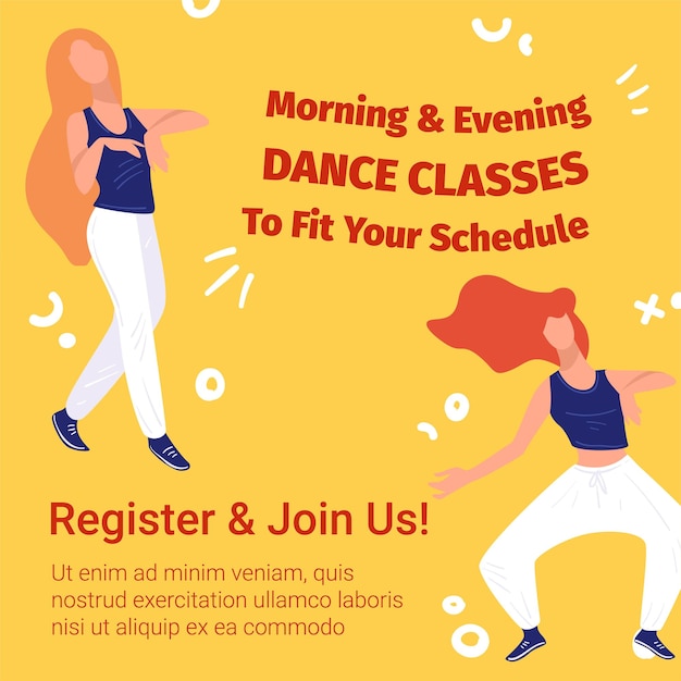 Vector morning and evening dance classes for schedule