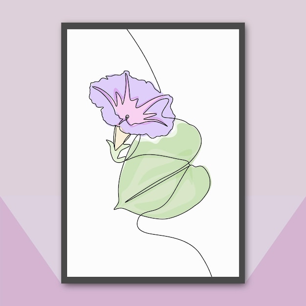 Morning Glory abstract flower vector line drawing illustration wall canvas art