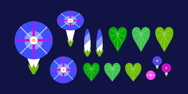 Morning glory flower geometric icon set