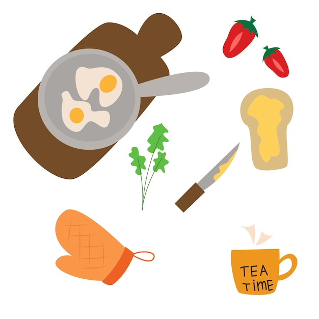 Вектор Утро. векторная иллюстрация здорового завтрака. набор продуктов для завтрака.
