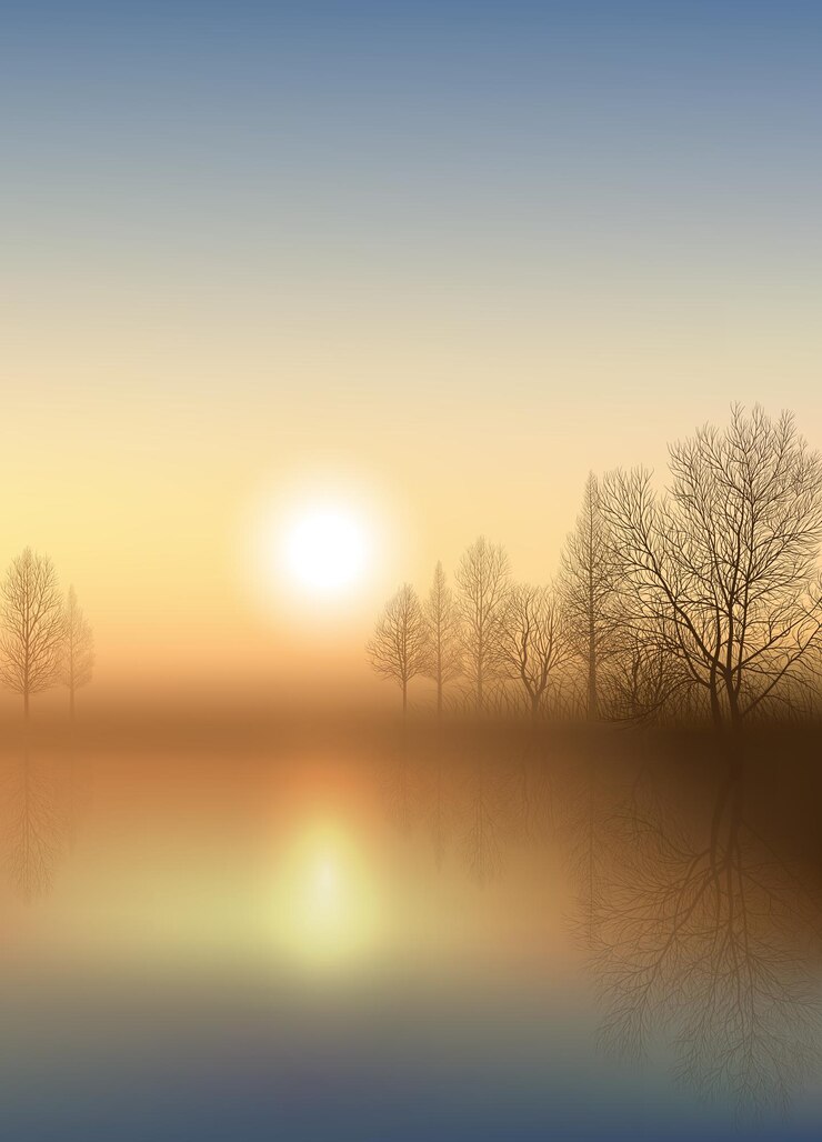 Vector morning landscape on a forest lake vector illustration sketch