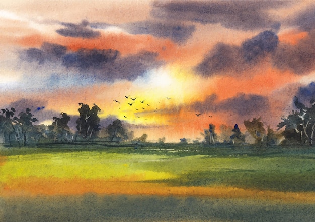 Morning light watercolor hand paint