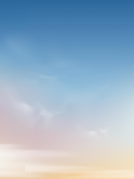 Vector morning sky with white clouds, vertical sky scape.