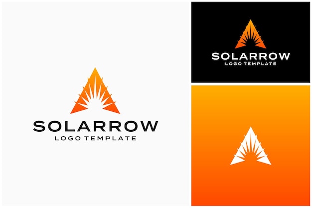 Vector morning sunrise met pijl pijlpunt voor solar technology company logo design