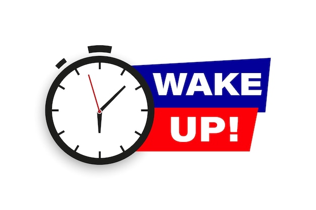 Morning time Wake up time badge Alarm clock with banner Wake up Ringing alarm clock