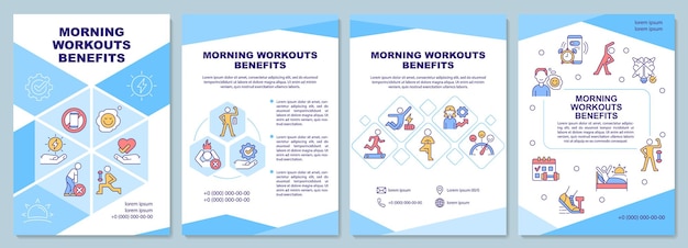 Morning workout benefits blue brochure template