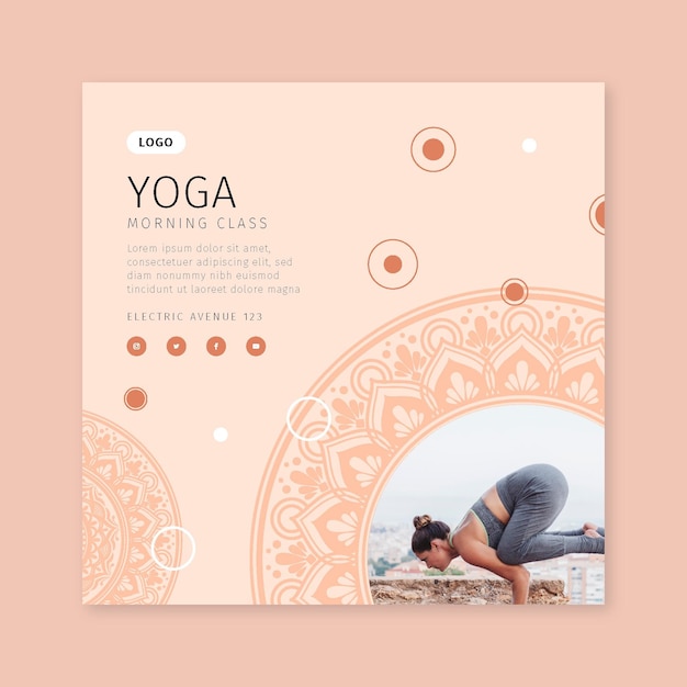 Morning yoga class square flyer template