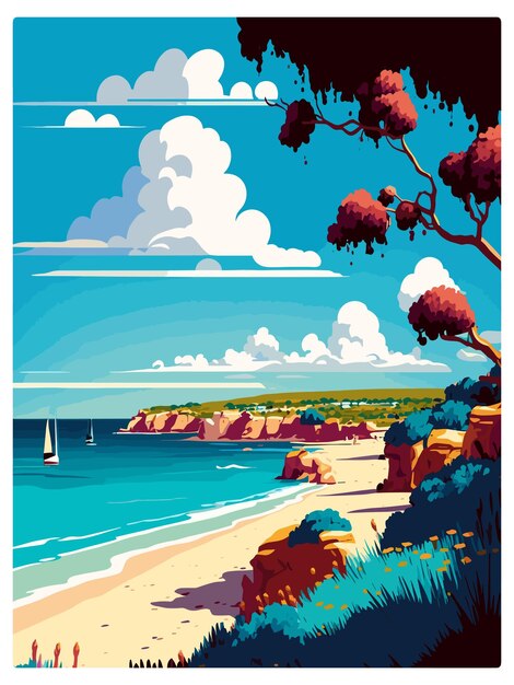 Vettore mornington peninsula australia vintage travel poster souvenir postcard ritratto pittura wpa