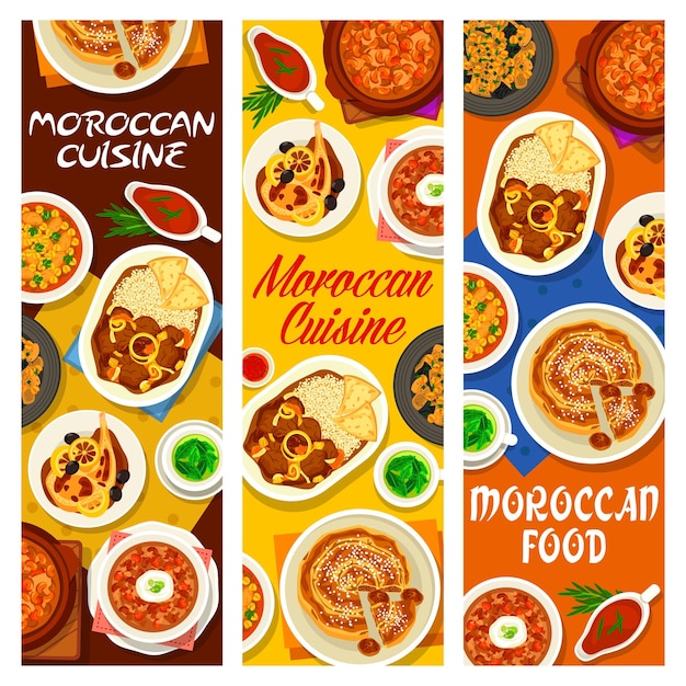 Vettore striscioni vettoriali per i pasti alimentari della caffetteria della cucina marocchina