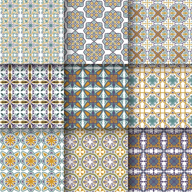 Moroccan Flower tile seamless pattern, Lisbon floral mosaic, Mediterranean geometric Arabesque