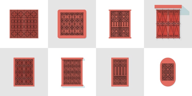 Марокканские окна с грилем Плоская иллюстрация Бесплатные векторы