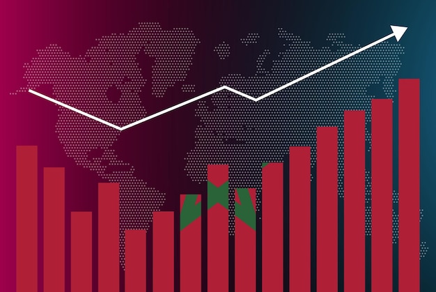 Vettore grafico a barre del marocco con alti e bassi, valori in aumento, bandiera del paese del marocco sul grafico a barre