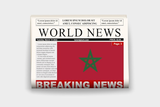 Morocco country newspaper flag breaking news on newsletter news concept gazette page headline