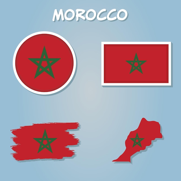 모로코 국가 배너와 함께 모로코 왕국의 모로코 국기 지도 지도