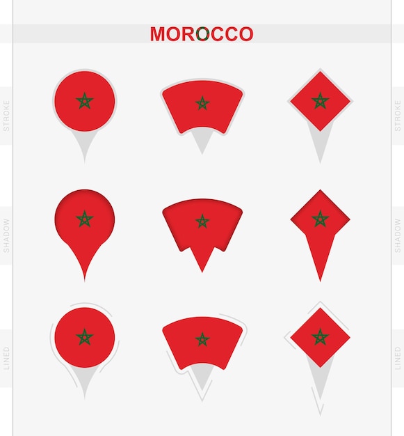 Bandiera del marocco set di icone di posizione della bandiera del marocco