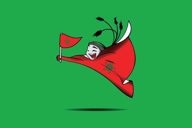 Morocco flag with qatar world cup mascot vector graphic