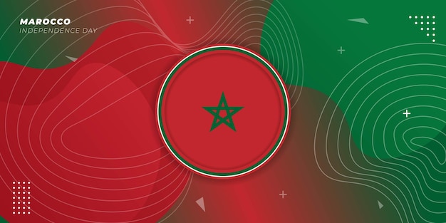 Sfondo del giorno dell'indipendenza del marocco con bandiera del marocco circolare e design di sfondo verde rosso