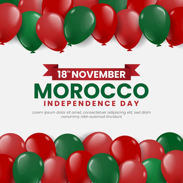 Morocco Independence Day Square Banner achtergrondontwerp met ballonnen in Marokkaanse nationale kleur