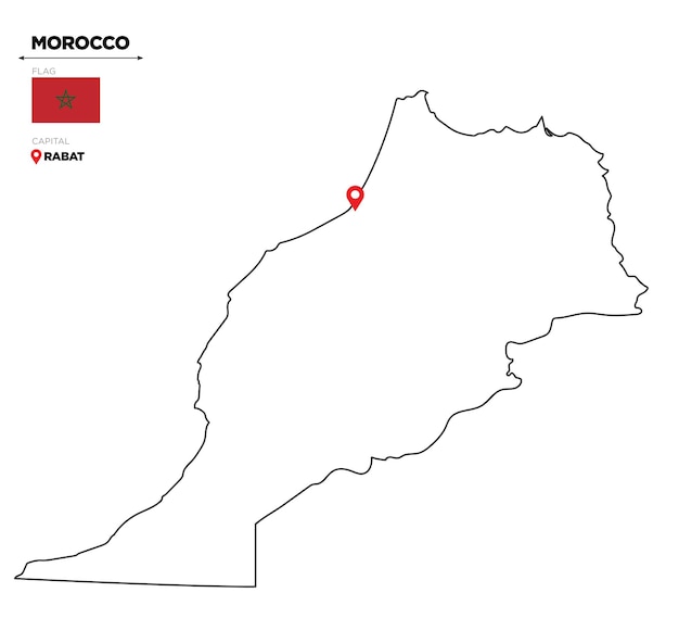 Политическая карта марокко со столицей рабата, национальным флагом и границами африканской страны