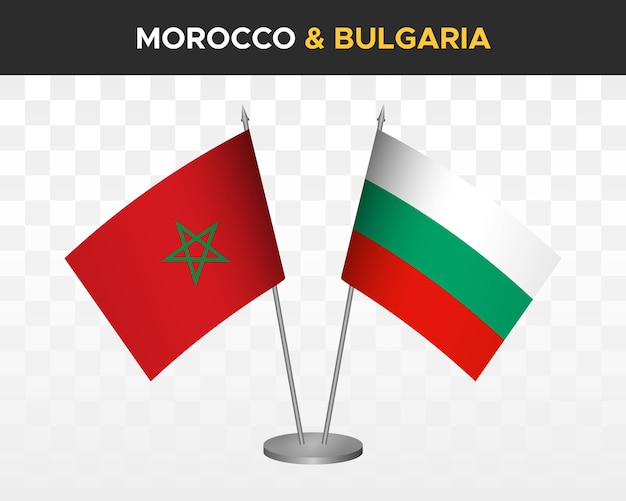 Morocco vs bulgaria desk flags mockup isolated 3d vector illustration moroccan table flags