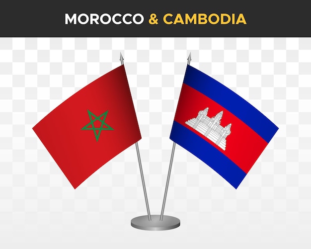 Morocco vs cambodia desk flags mockup isolated 3d vector illustration moroccan table flags