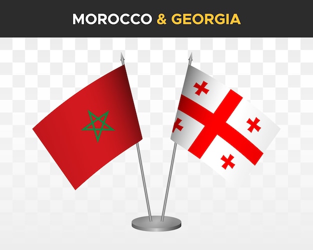 Morocco vs georgia desk flags mockup isolated 3d vector illustration moroccan table flags