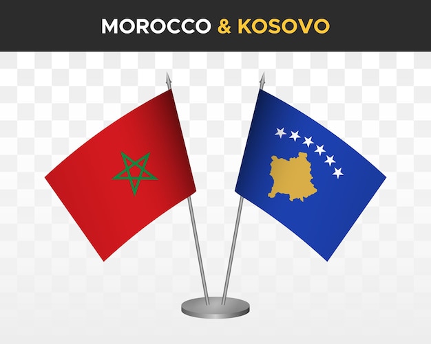 Morocco vs kosovo kosova desk flags mockup isolated 3d vector illustration moroccan table flags