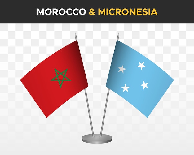 Morocco vs micronesia desk flags mockup isolated 3d vector illustration moroccan table flags