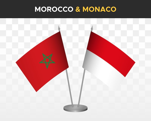Vettore marocco vs monaco bandiere da scrivania mockup isolato 3d illustrazione vettoriale bandiere marocchine da tavolo