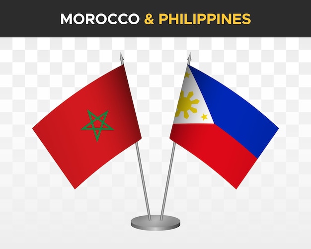 Morocco vs philippines desk flags mockup isolated 3d vector illustration moroccan table flags