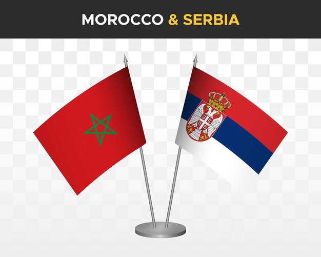 Макет флагов Марокко против сербии изолированный 3d векторная иллюстрация марокканские флаги стола