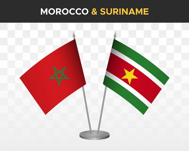 Марокко против суринама настольные флаги макет изолированные 3d векторные иллюстрации марокканские настольные флаги