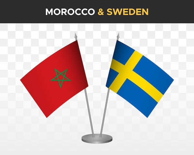 モロッコ対スウェーデン デスク フラグ モックアップ分離 3 d ベクトル イラスト モロッコ テーブル フラグ