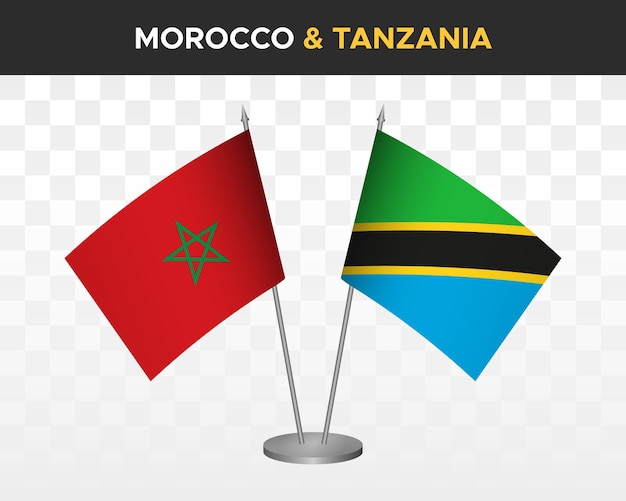 Morocco vs tanzania desk flags mockup isolated 3d vector illustration moroccan table flags