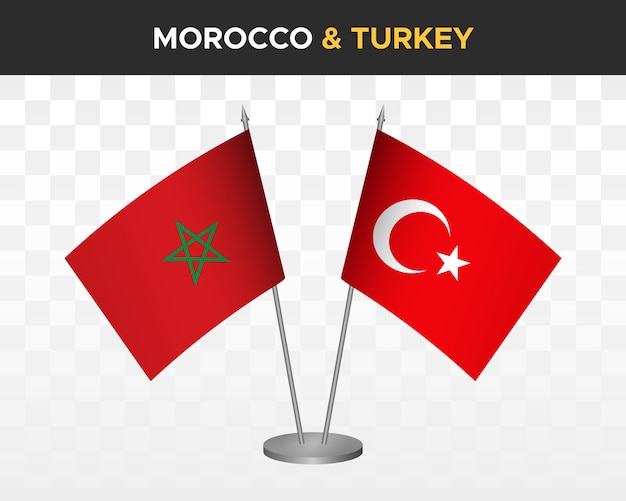 Morocco vs turkey desk flags mockup isolated 3d vector illustration moroccan table flags