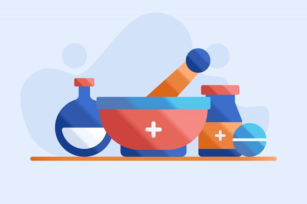 Mortar and medicine illustration